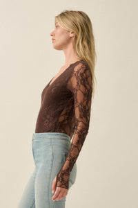Secret Crush Floral Lace Sheer-Back V-Neck Bodysuit - ShopPromesa