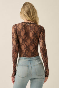 Secret Crush Floral Lace Sheer-Back V-Neck Bodysuit - ShopPromesa