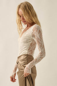 Secret Crush Floral Lace Sheer-Back V-Neck Bodysuit - ShopPromesa