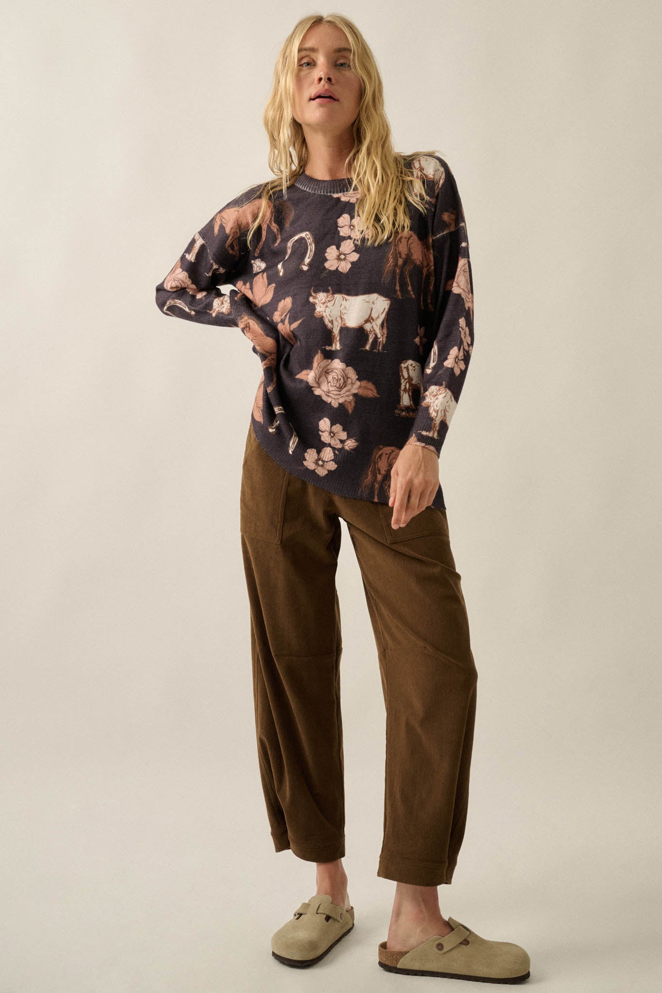 Open Range Western-Print Drop-Shoulder Sweater - ShopPromesa