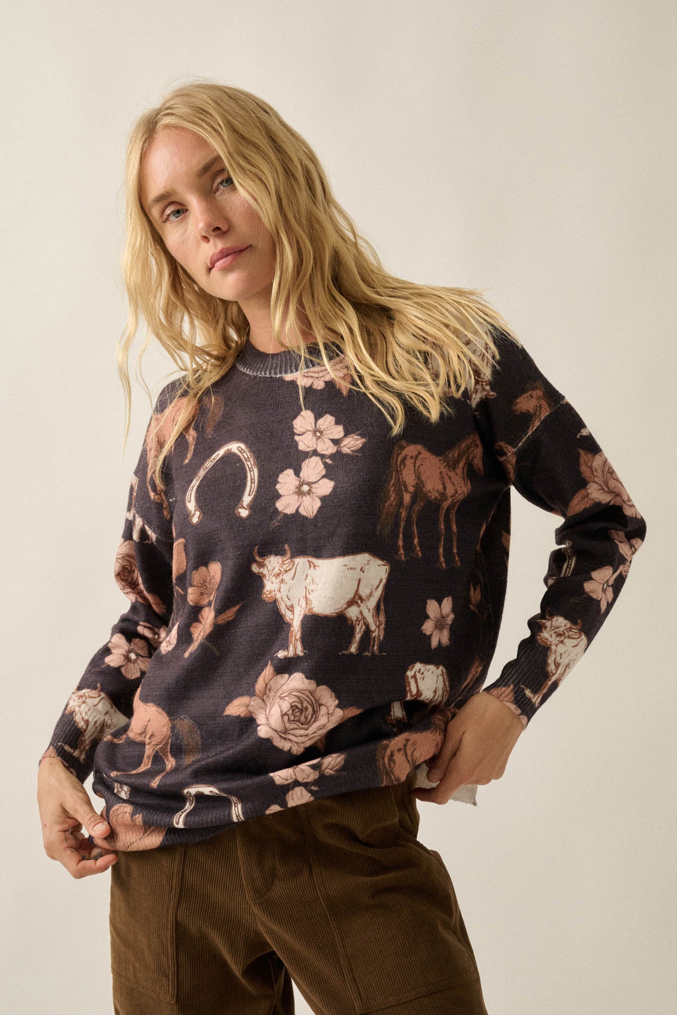 Open Range Western-Print Drop-Shoulder Sweater - ShopPromesa