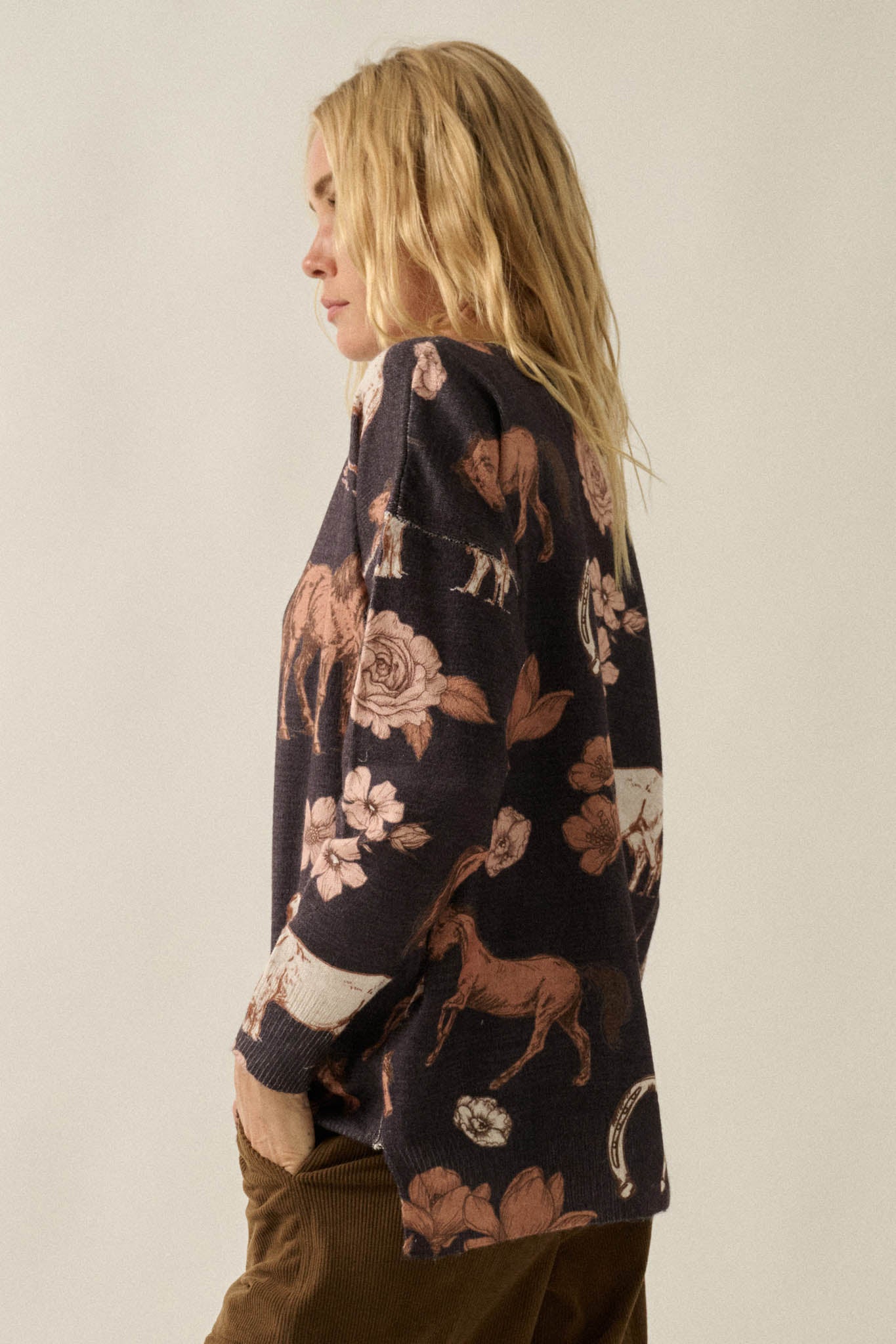 Open Range Western-Print Drop-Shoulder Sweater - ShopPromesa