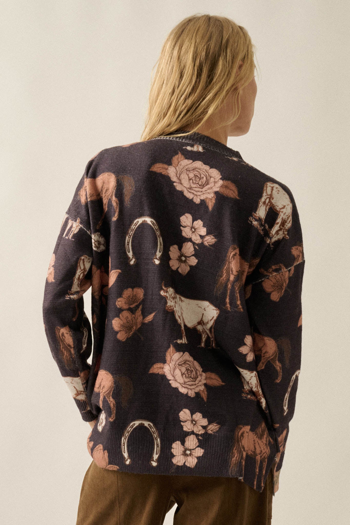 Open Range Western-Print Drop-Shoulder Sweater - ShopPromesa
