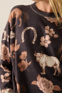 Open Range Western-Print Drop-Shoulder Sweater - ShopPromesa