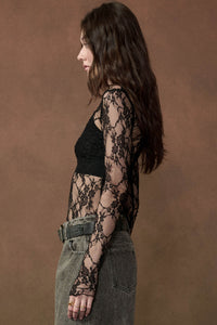 Secret Whisper Sheer Lace Long-Sleeve Layering Top - ShopPromesa
