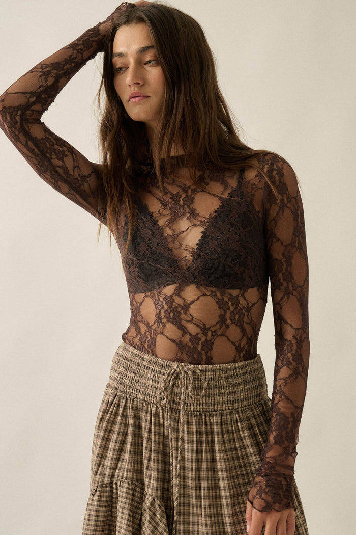 Secret Whisper Sheer Lace Long-Sleeve Layering Top - ShopPromesa