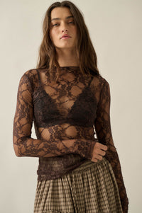 Secret Whisper Sheer Lace Long-Sleeve Layering Top - ShopPromesa