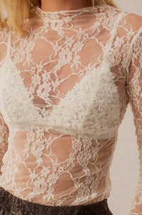 Secret Whisper Sheer Lace Long-Sleeve Layering Top - ShopPromesa