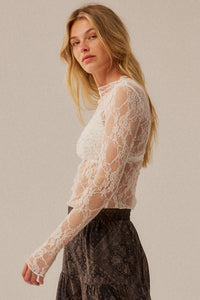 Secret Whisper Sheer Lace Long-Sleeve Layering Top - ShopPromesa