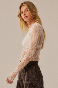 Secret Whisper Sheer Lace Long-Sleeve Layering Top - ShopPromesa