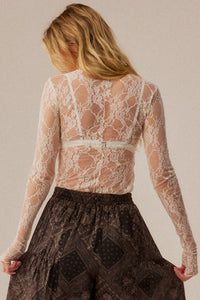 Secret Whisper Sheer Lace Long-Sleeve Layering Top - ShopPromesa