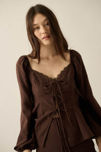Love Affair Tie-Front Balloon-Sleeve Peasant Top - ShopPromesa