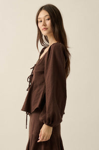 Love Affair Tie-Front Balloon-Sleeve Peasant Top - ShopPromesa