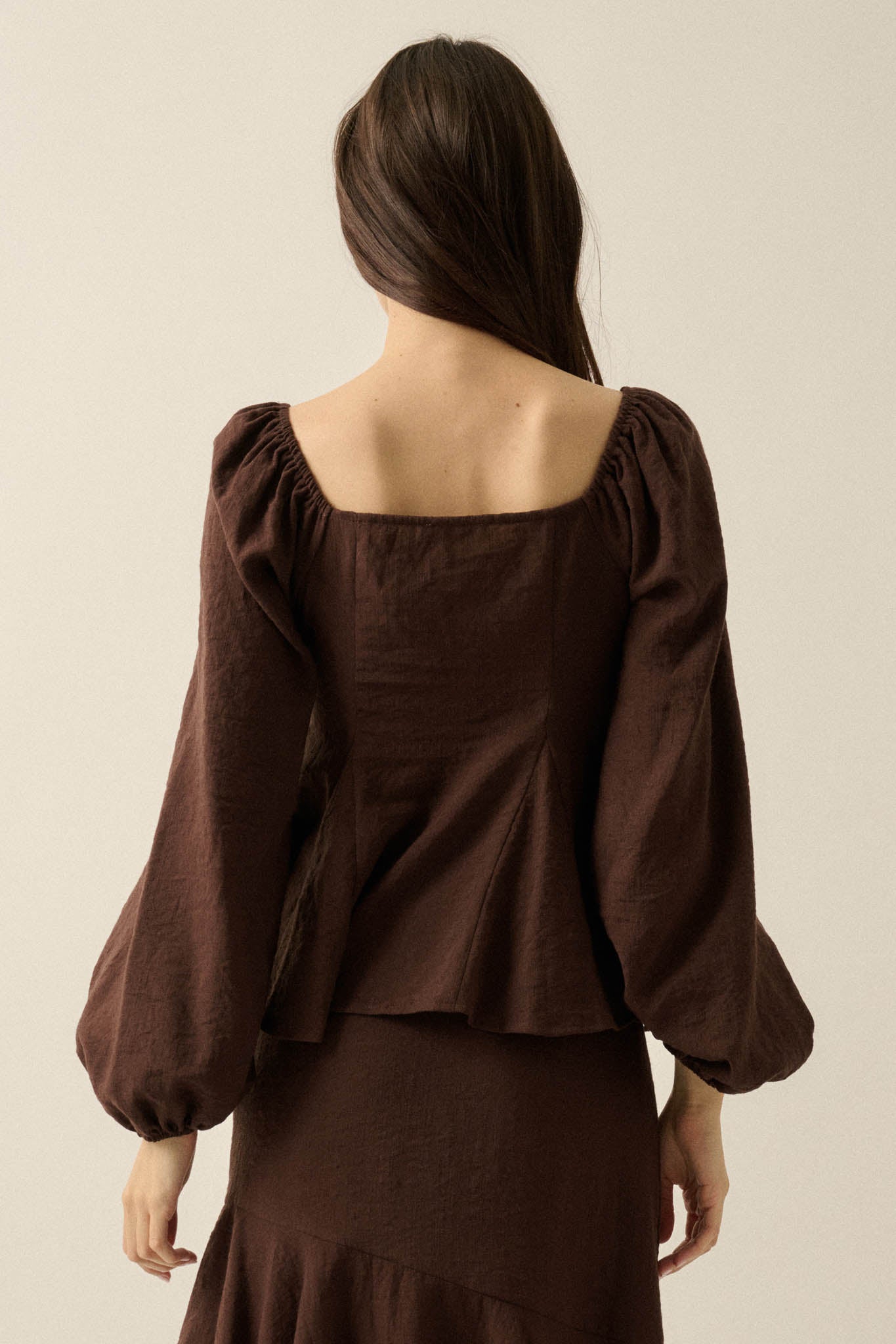 Love Affair Tie-Front Balloon-Sleeve Peasant Top - ShopPromesa