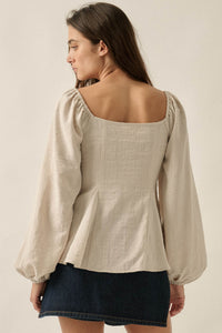 Love Affair Tie-Front Balloon-Sleeve Peasant Top - ShopPromesa