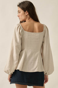Love Affair Tie-Front Balloon-Sleeve Peasant Top - ShopPromesa