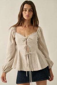 Love Affair Tie-Front Balloon-Sleeve Peasant Top - ShopPromesa