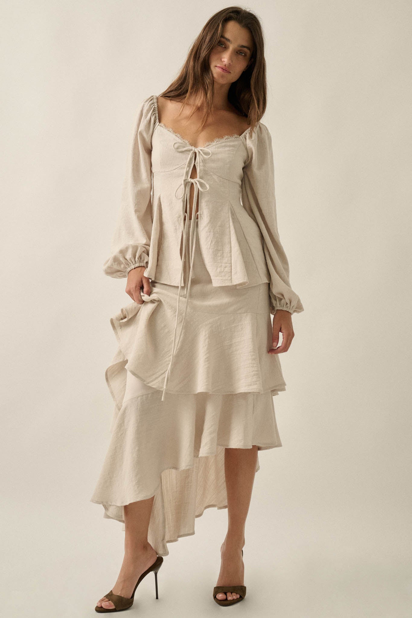 Love Affair Tie-Front Balloon-Sleeve Peasant Top - ShopPromesa