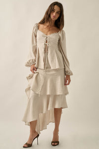 Love Affair Tie-Front Balloon-Sleeve Peasant Top - ShopPromesa