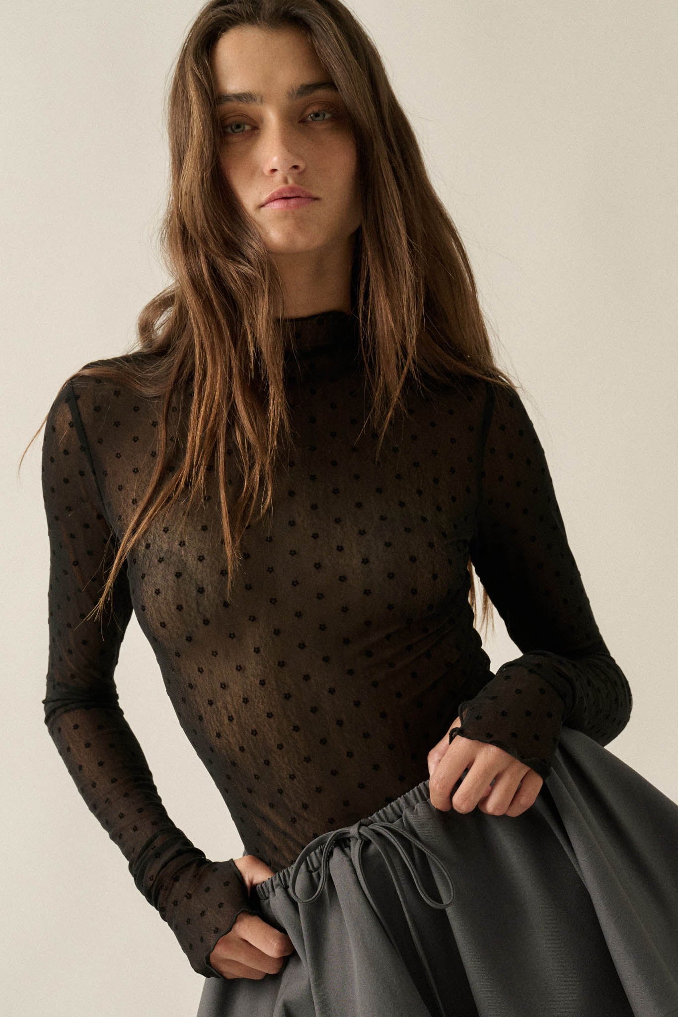 Dainty Daisies Sheer Floral Mesh Thumbhole Top
