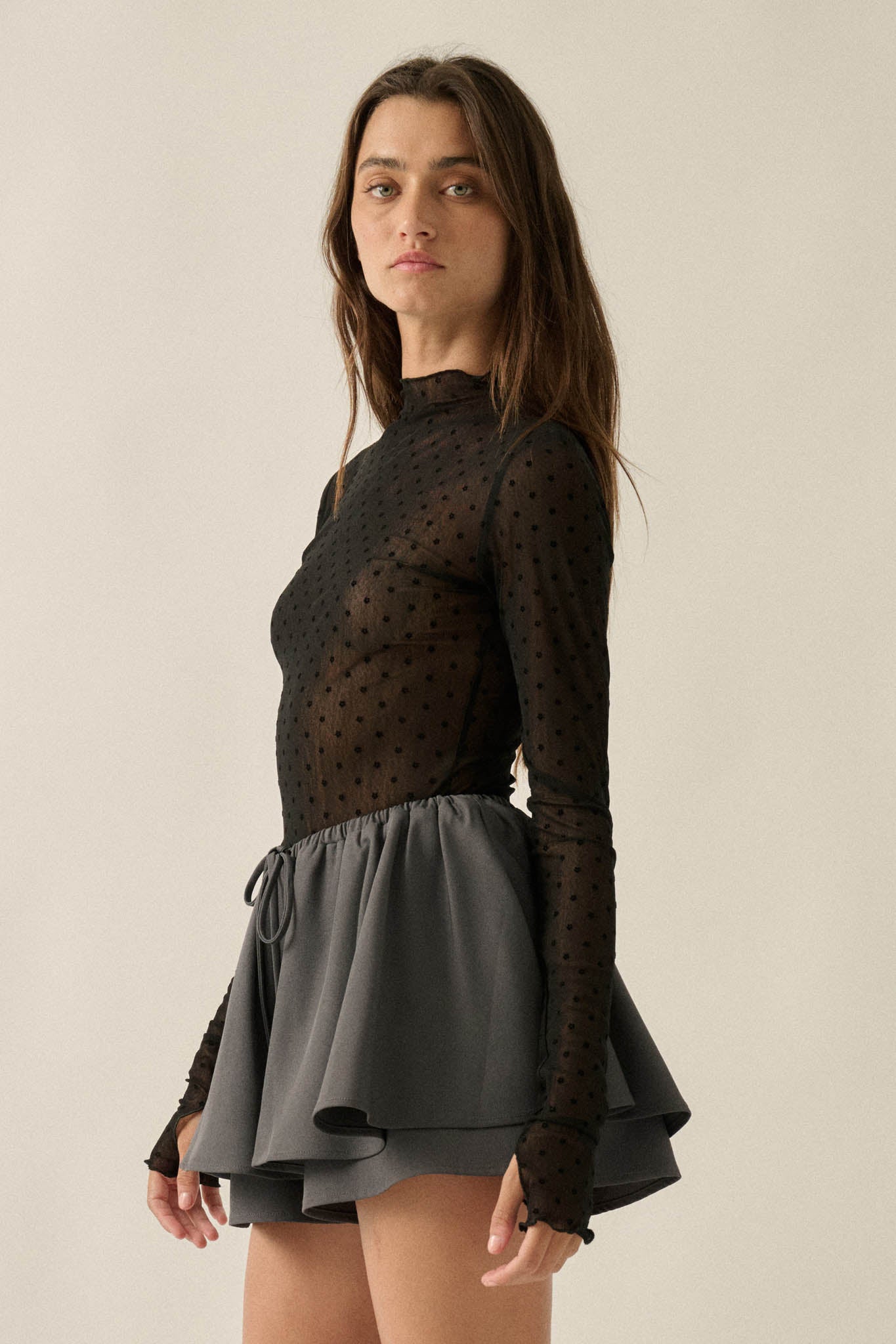 Dainty Daisies Sheer Floral Mesh Thumbhole Top - ShopPromesa