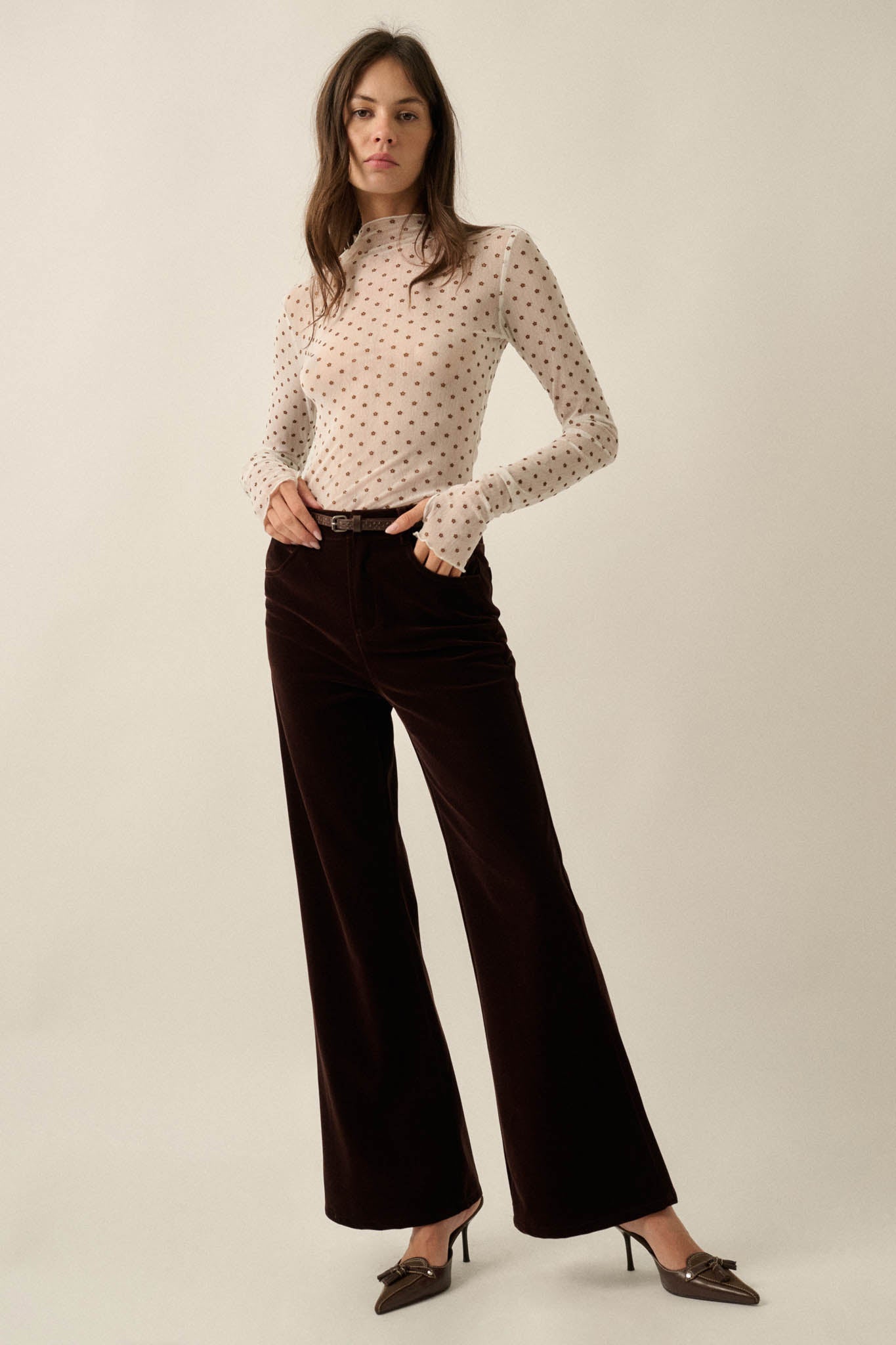 Dainty Daisies Sheer Floral Mesh Thumbhole Top - ShopPromesa