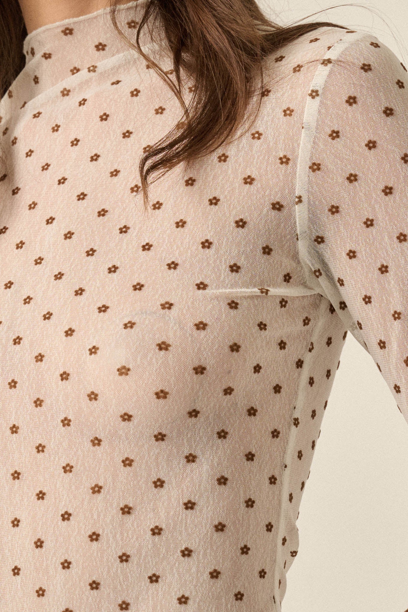 Dainty Daisies Sheer Floral Mesh Thumbhole Top - ShopPromesa