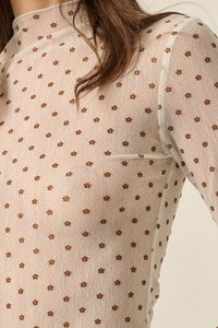 Dainty Daisies Sheer Floral Mesh Thumbhole Top - ShopPromesa