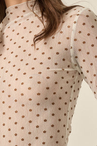 Dainty Daisies Sheer Floral Mesh Thumbhole Top - ShopPromesa