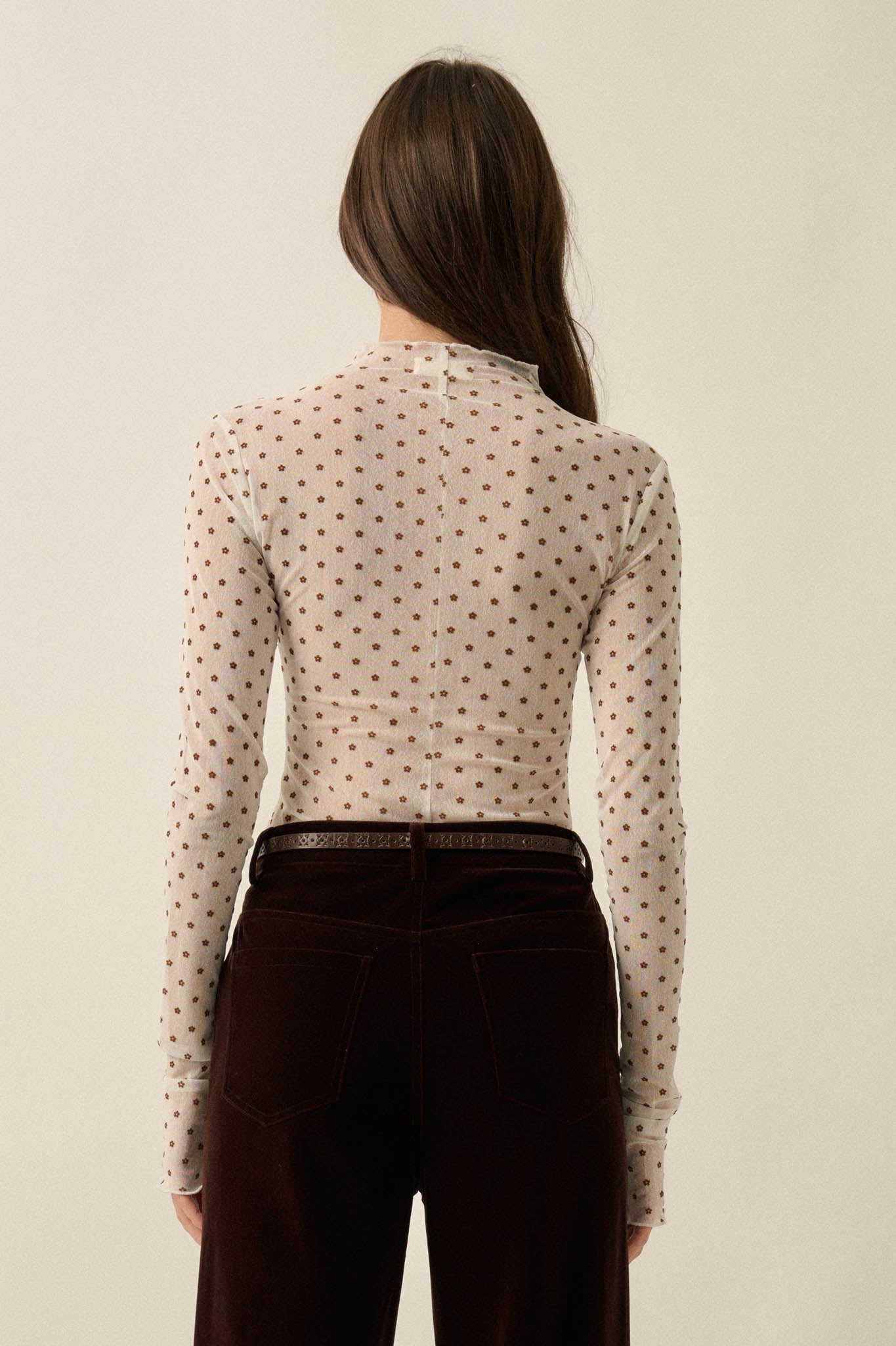 Dainty Daisies Sheer Floral Mesh Thumbhole Top - ShopPromesa