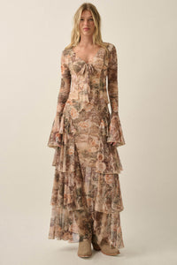 Picture Perfect Floral Mesh Tie-Front Bell-Sleeve Top - ShopPromesa