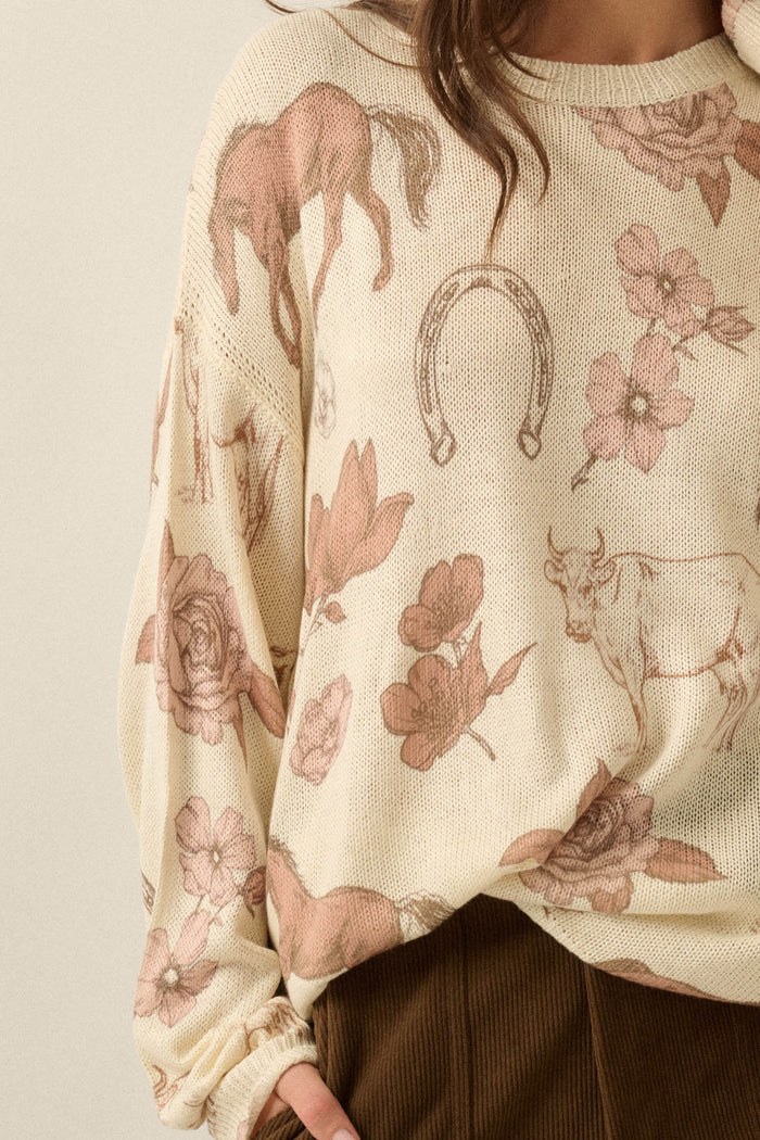 Ride the Range Western-Print Drop-Shoulder Sweater - ShopPromesa