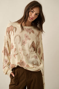 Ride the Range Western-Print Drop-Shoulder Sweater - ShopPromesa