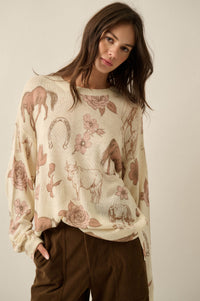 Ride the Range Western-Print Drop-Shoulder Sweater - ShopPromesa
