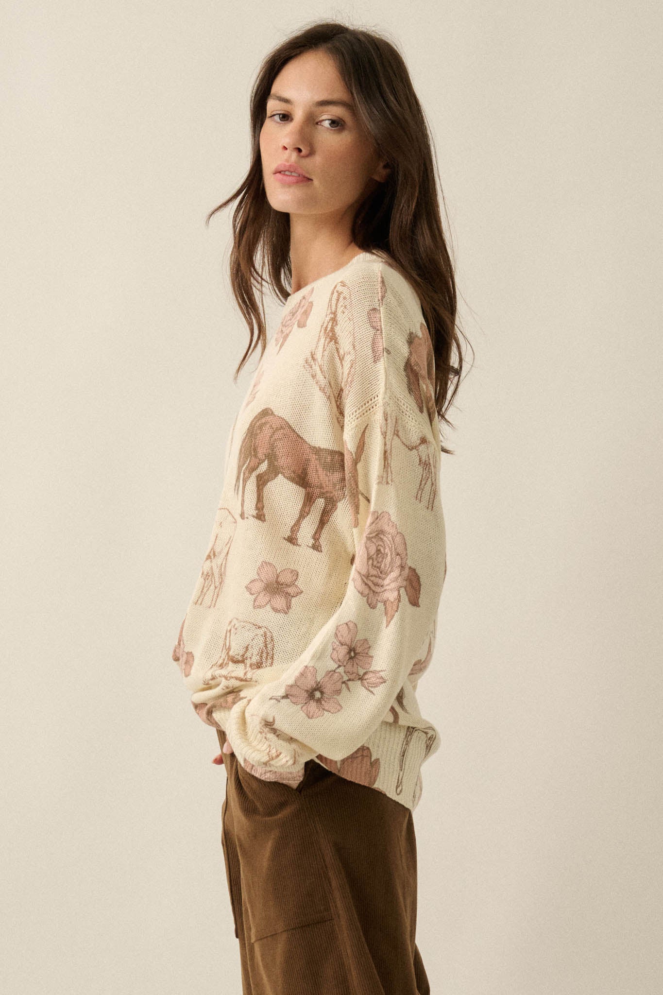 Ride the Range Western-Print Drop-Shoulder Sweater - ShopPromesa