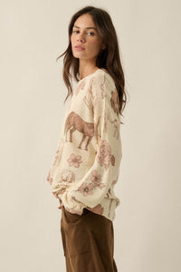 Ride the Range Western-Print Drop-Shoulder Sweater - ShopPromesa