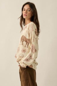 Ride the Range Western-Print Drop-Shoulder Sweater - ShopPromesa