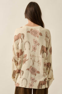 Ride the Range Western-Print Drop-Shoulder Sweater - ShopPromesa