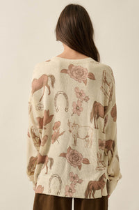 Ride the Range Western-Print Drop-Shoulder Sweater - ShopPromesa