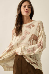 Ride the Range Western-Print Drop-Shoulder Sweater - ShopPromesa