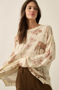 Ride the Range Western-Print Drop-Shoulder Sweater - ShopPromesa