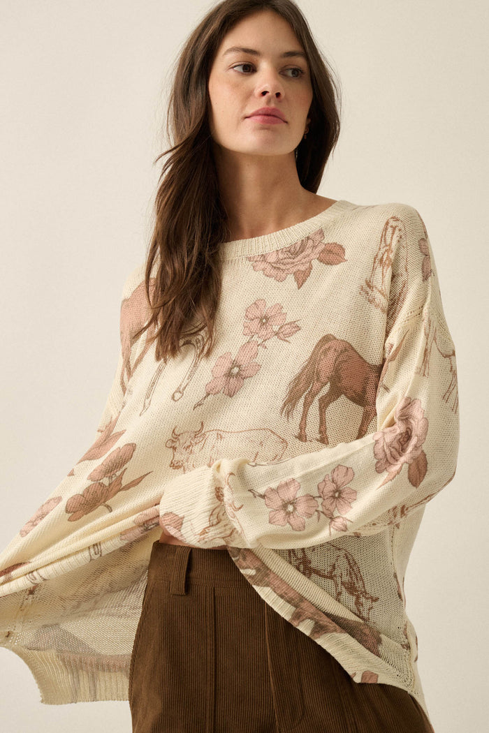 Ride the Range Western-Print Drop-Shoulder Sweater - ShopPromesa
