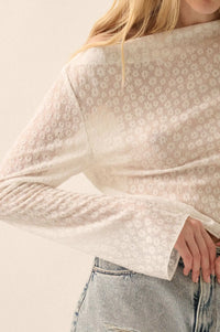 Delicate Petals Sheer Floral Jacquard Boatneck Top - ShopPromesa