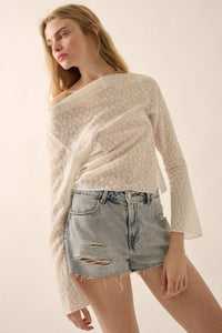 Delicate Petals Sheer Floral Jacquard Boatneck Top - ShopPromesa