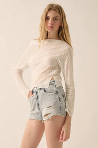 Delicate Petals Sheer Floral Jacquard Boatneck Top - ShopPromesa