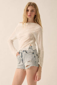 Delicate Petals Sheer Floral Jacquard Boatneck Top - ShopPromesa