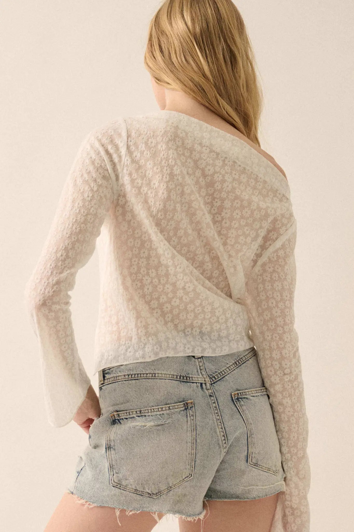Delicate Petals Sheer Floral Jacquard Boatneck Top - ShopPromesa