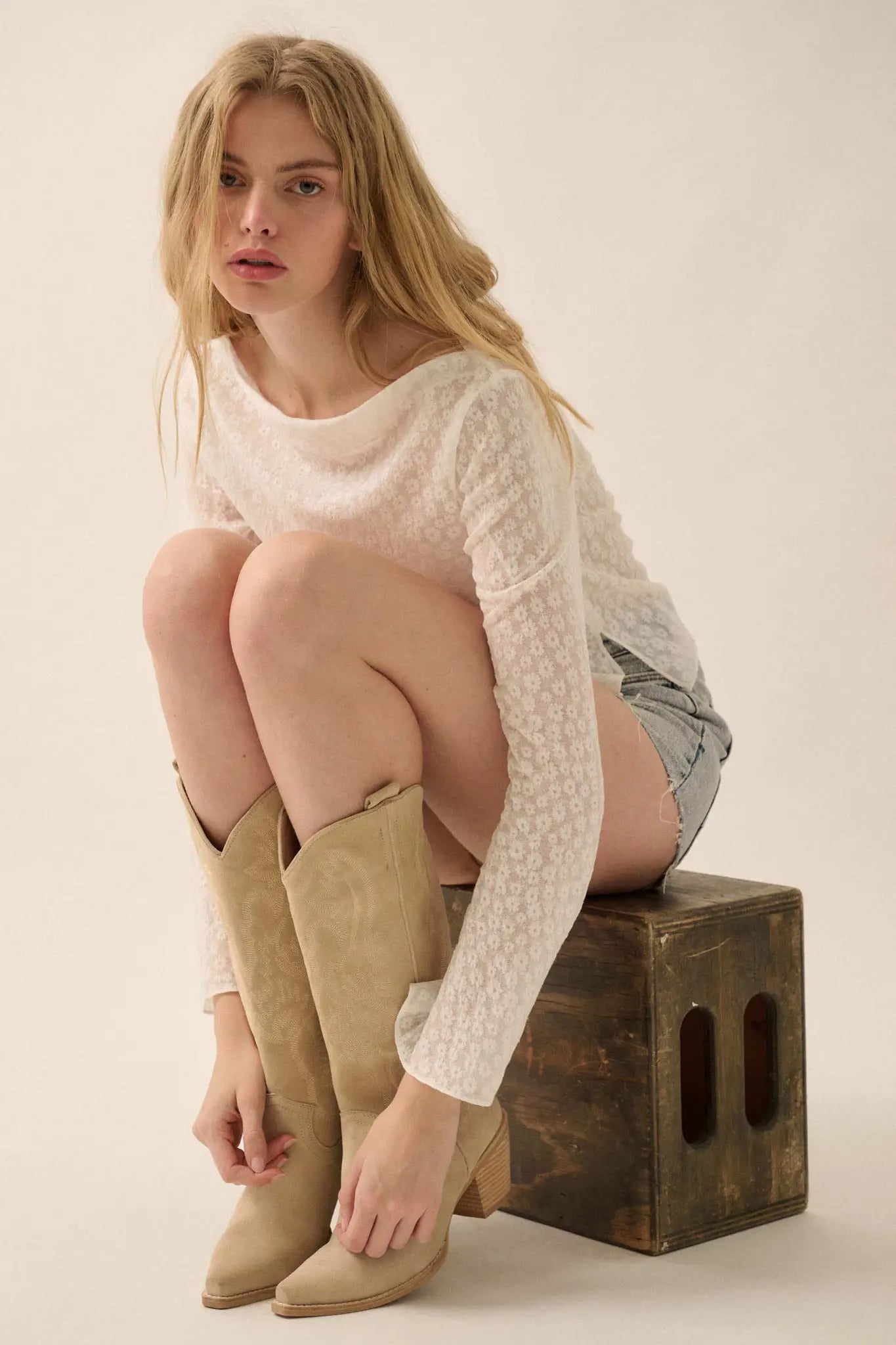 Delicate Petals Sheer Floral Jacquard Boatneck Top - ShopPromesa