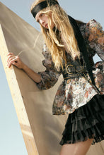 Harvest Blossoms Floral Organza Peplum Peasant Top - ShopPromesa