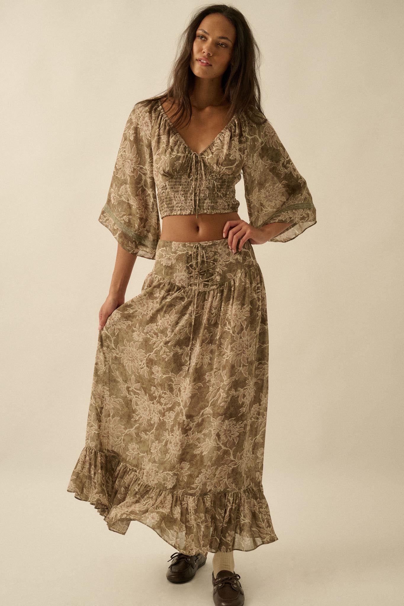 Dearest Love Floral Chiffon Cropped Peasant Top - ShopPromesa